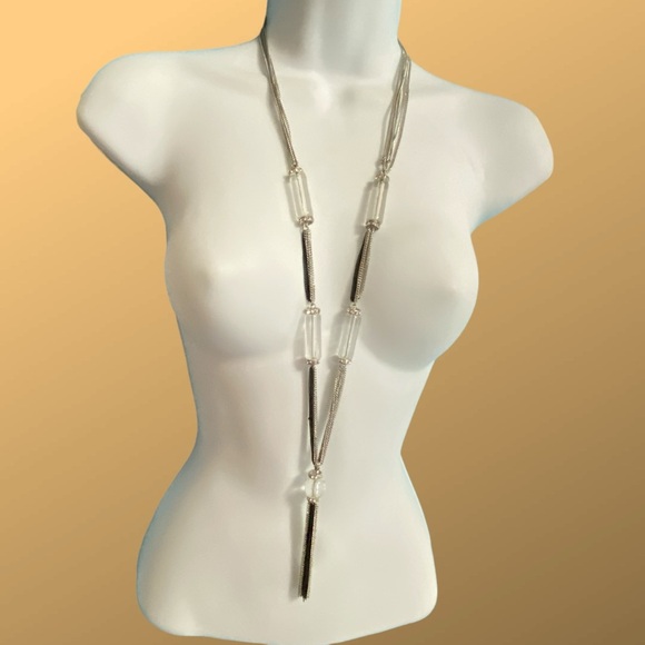 CHICO'S Multi-Strand Silver Tone Chain Necklace With Tassel - Picture 4 of 7